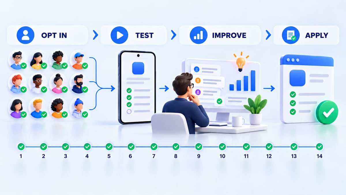 Fourteen day Google Play closed testing timeline from opt in through production application
